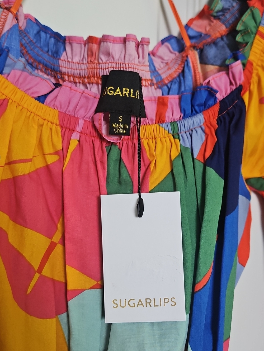 Sugarlips Rainbow Tropics Off The Shoulder Maxi Dress:Multi Color Abstract Print - Picture 6 of 11
